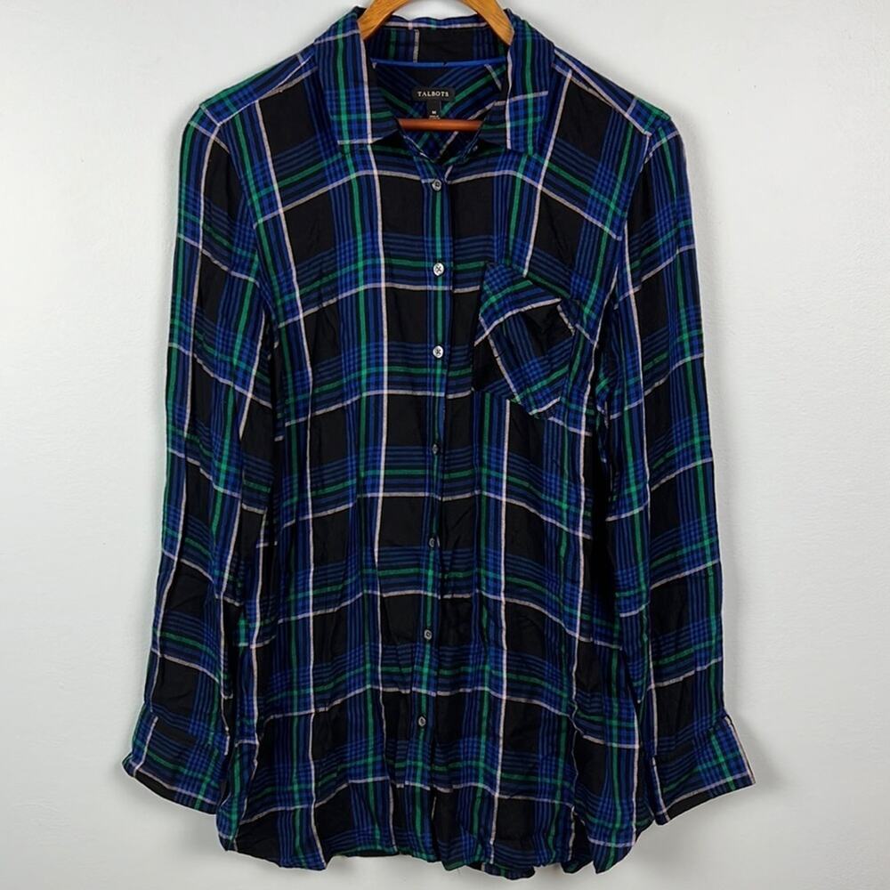 Talbots plaid flannel button down women's long sleeve top size medium